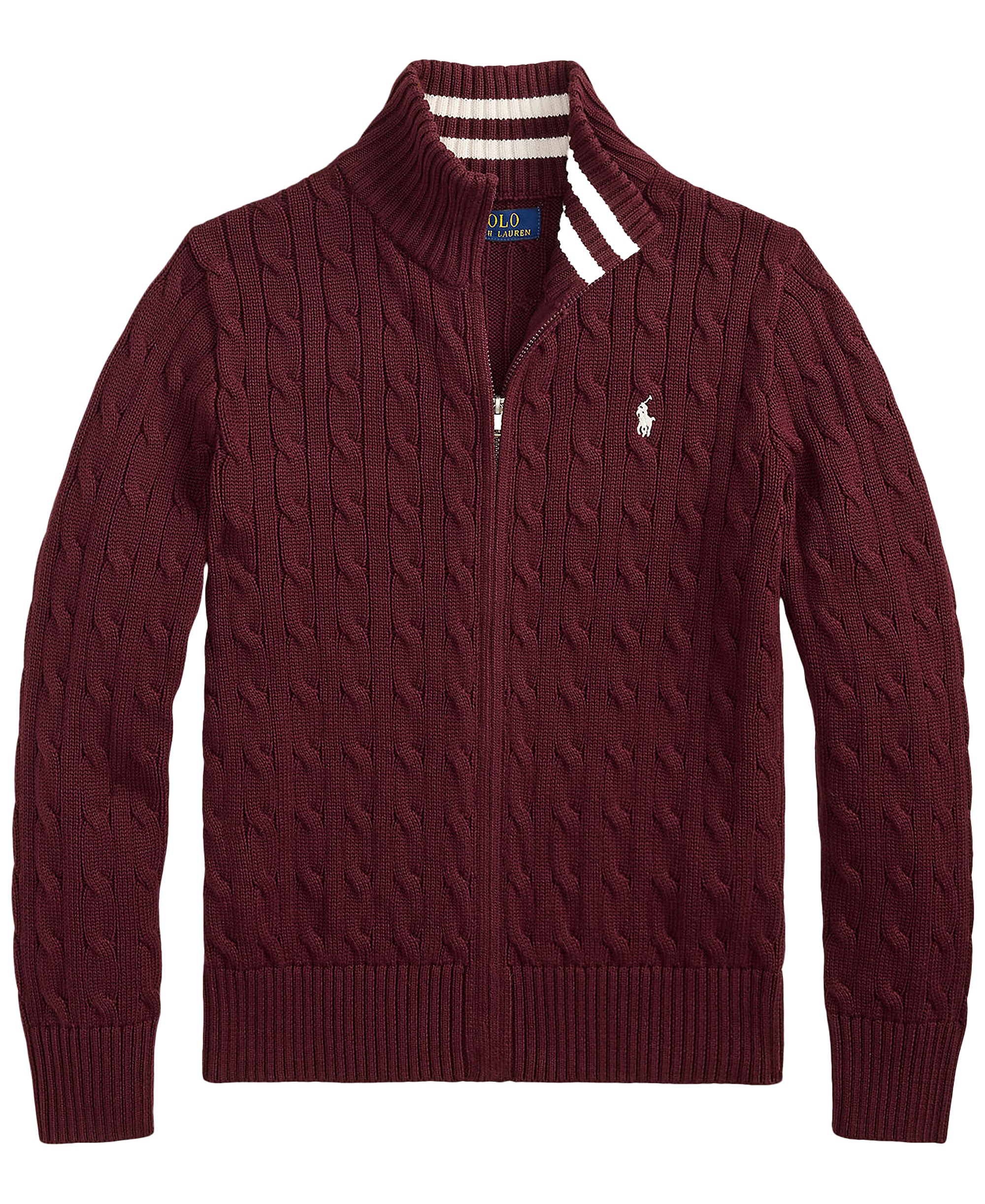 Polo Ralph Lauren Boys' 8-20 Cable-Knit Cotton Full-Zip Sweater - Rich Ruby