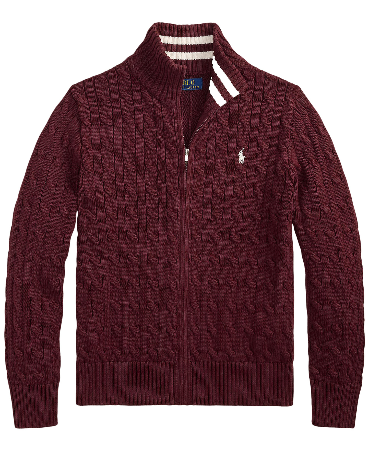 Polo Ralph Lauren Boys' 8-20 Cable-Knit Cotton Full-Zip Sweater - Rich Ruby