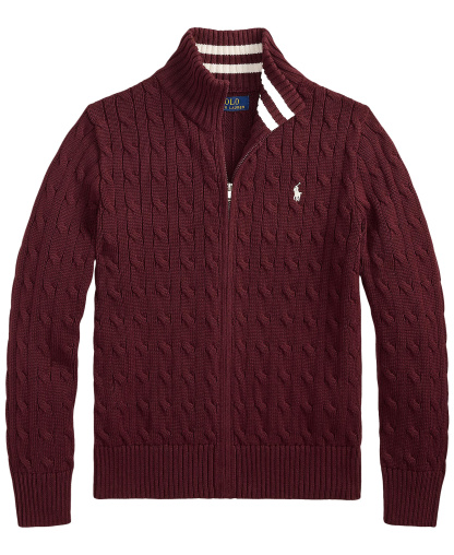 Polo Ralph Lauren Boys' 8-20 Cable-Knit Cotton Full-Zip Sweater - Rich Ruby