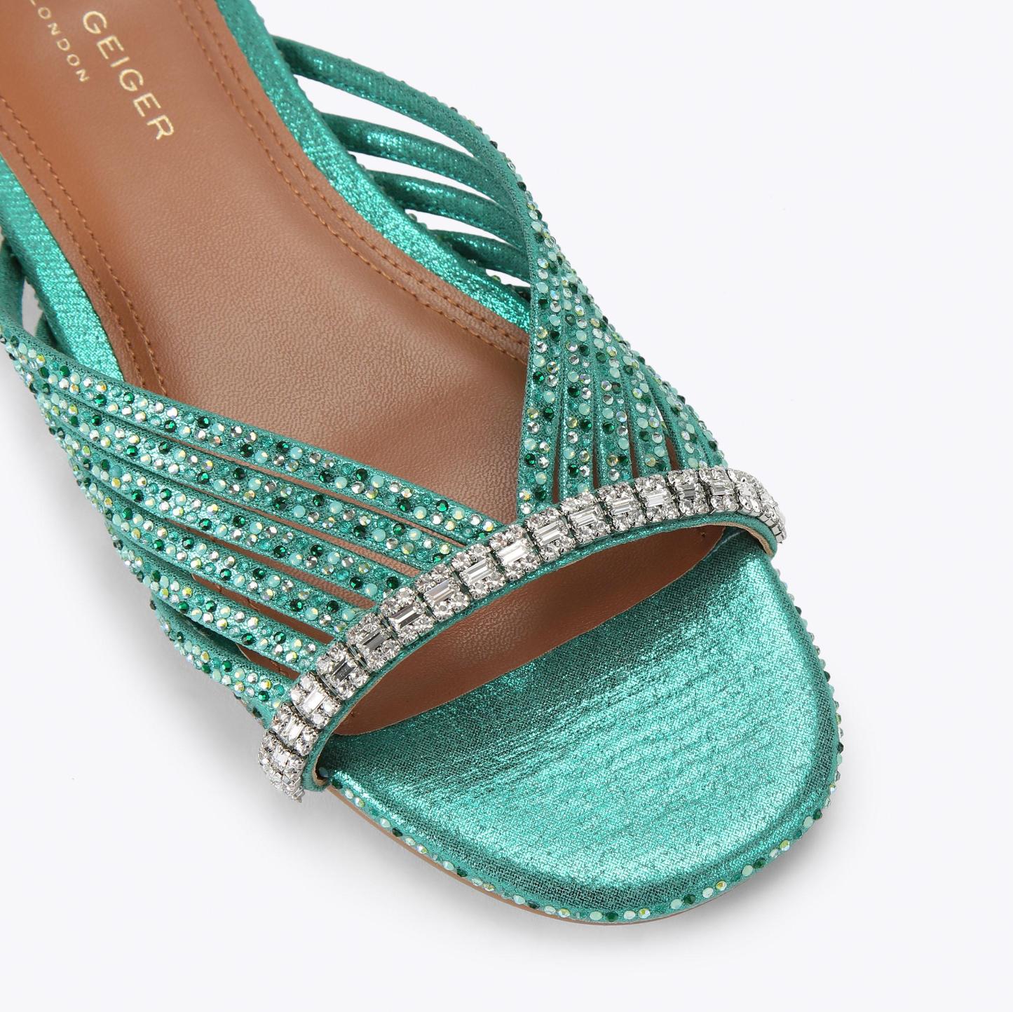 Kurt Geiger London Crystal Strap Flat Mule - Green - view 5