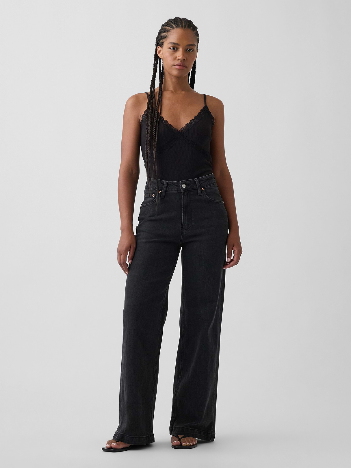 Curvy High Rise Stride Wide-Leg Jeans - Black