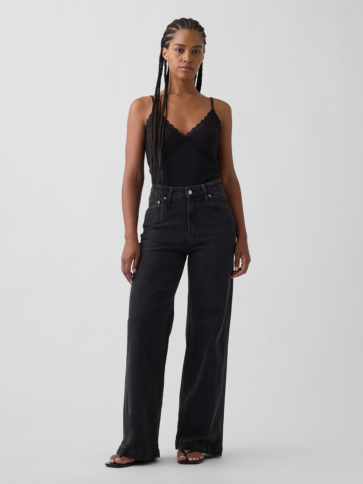 Curvy High Rise Stride Wide-Leg Jeans - Black