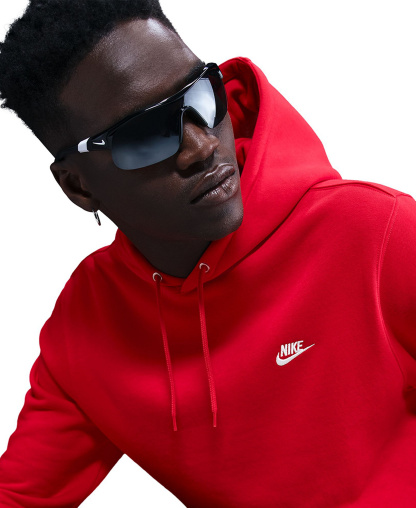Nike Men's Club Pullover Fleece Hoodie Logo - University Red/White