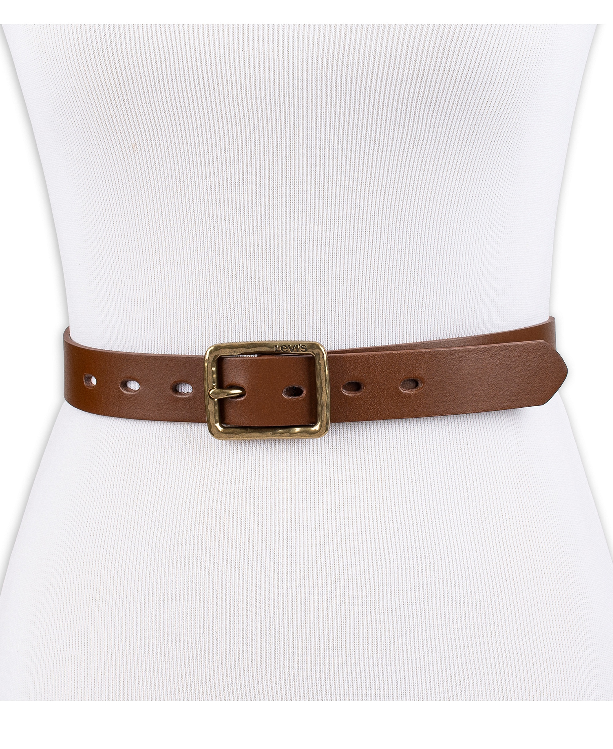 Levi's Women's Hammered Center Bar Buckle Casual Leather Belt - Tan