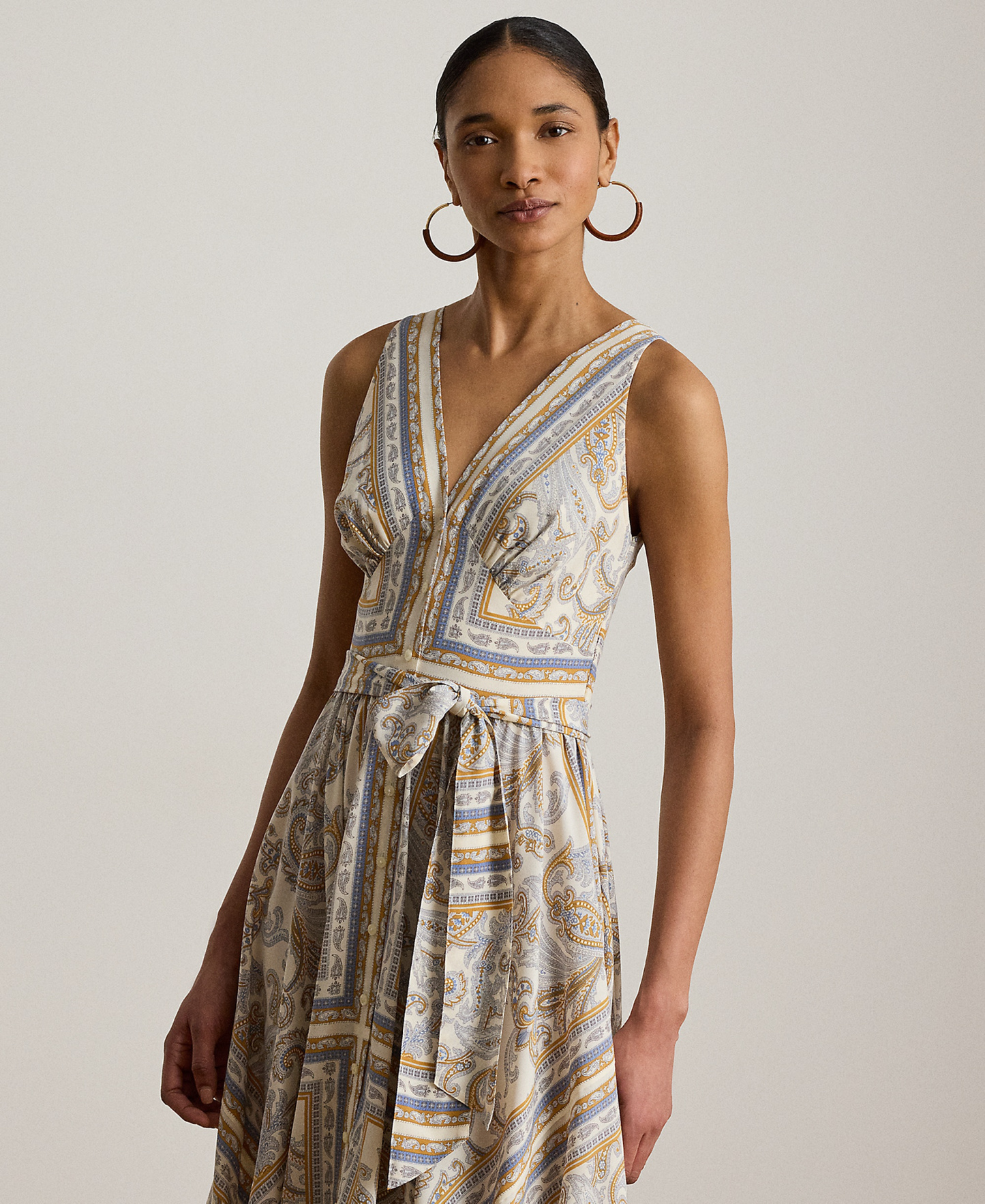 Lauren Ralph Lauren Women's Sleeveless Handkerchief Hem Midi Dress - Cream Multi