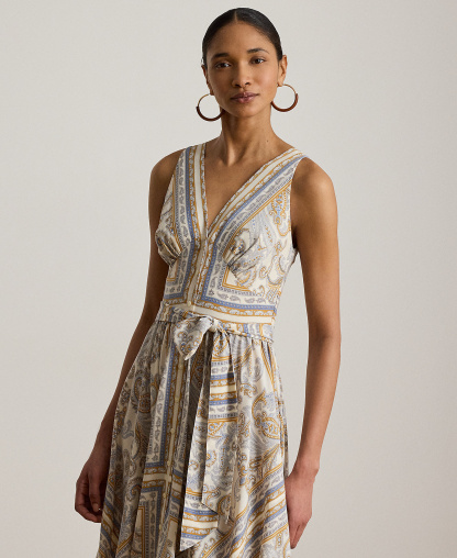 Lauren Ralph Lauren Women's Sleeveless Handkerchief Hem Midi Dress - Cream Multi