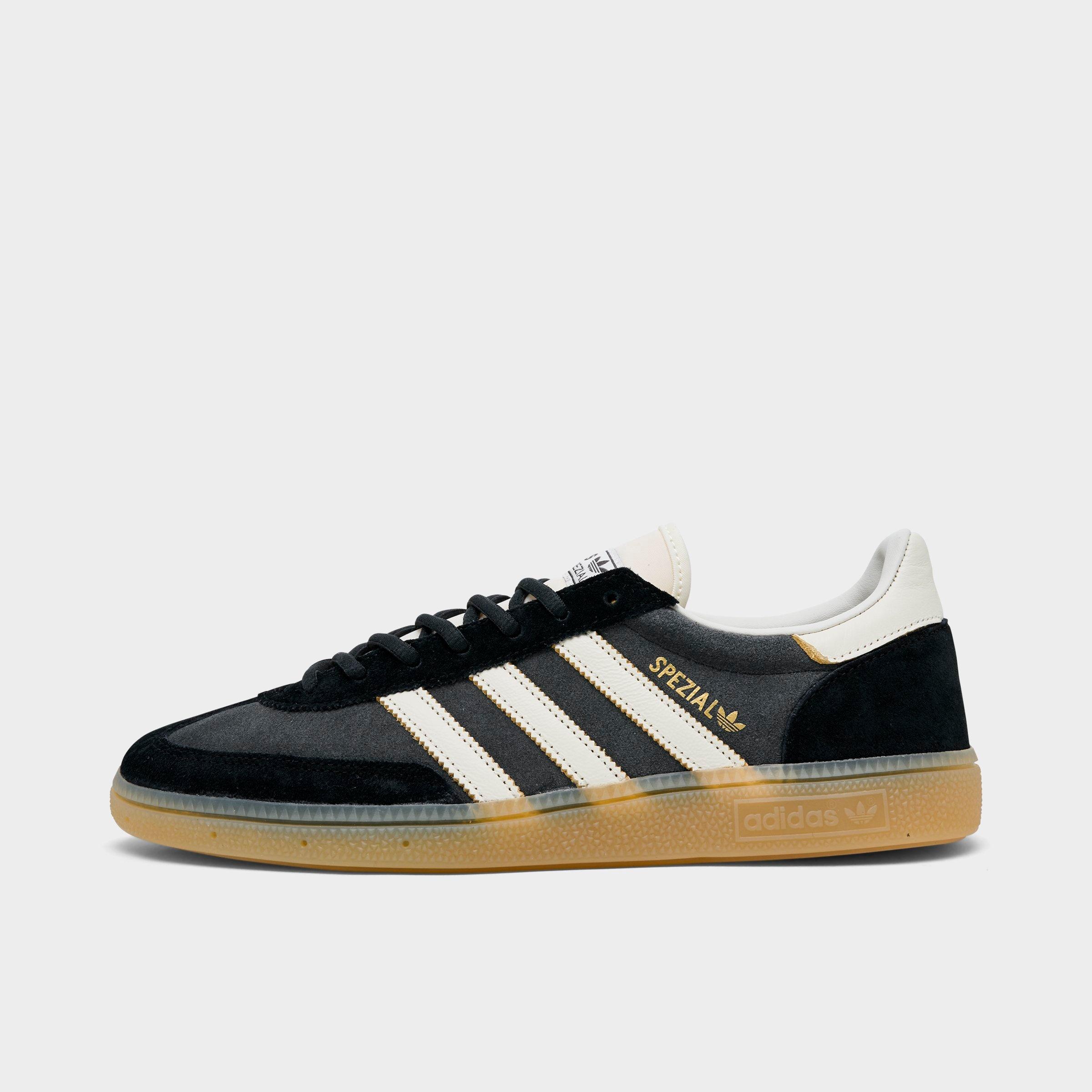 Men's adidas Originals Handball Spezial Casual Shoes - Part 4 - Carbon/Off White/Core Black - Left shoe facing left. Outside of the shoe.