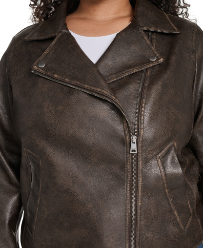 Levi's Women's Faux-Leather Asymmetric-Zip Moto Jacket - Brown