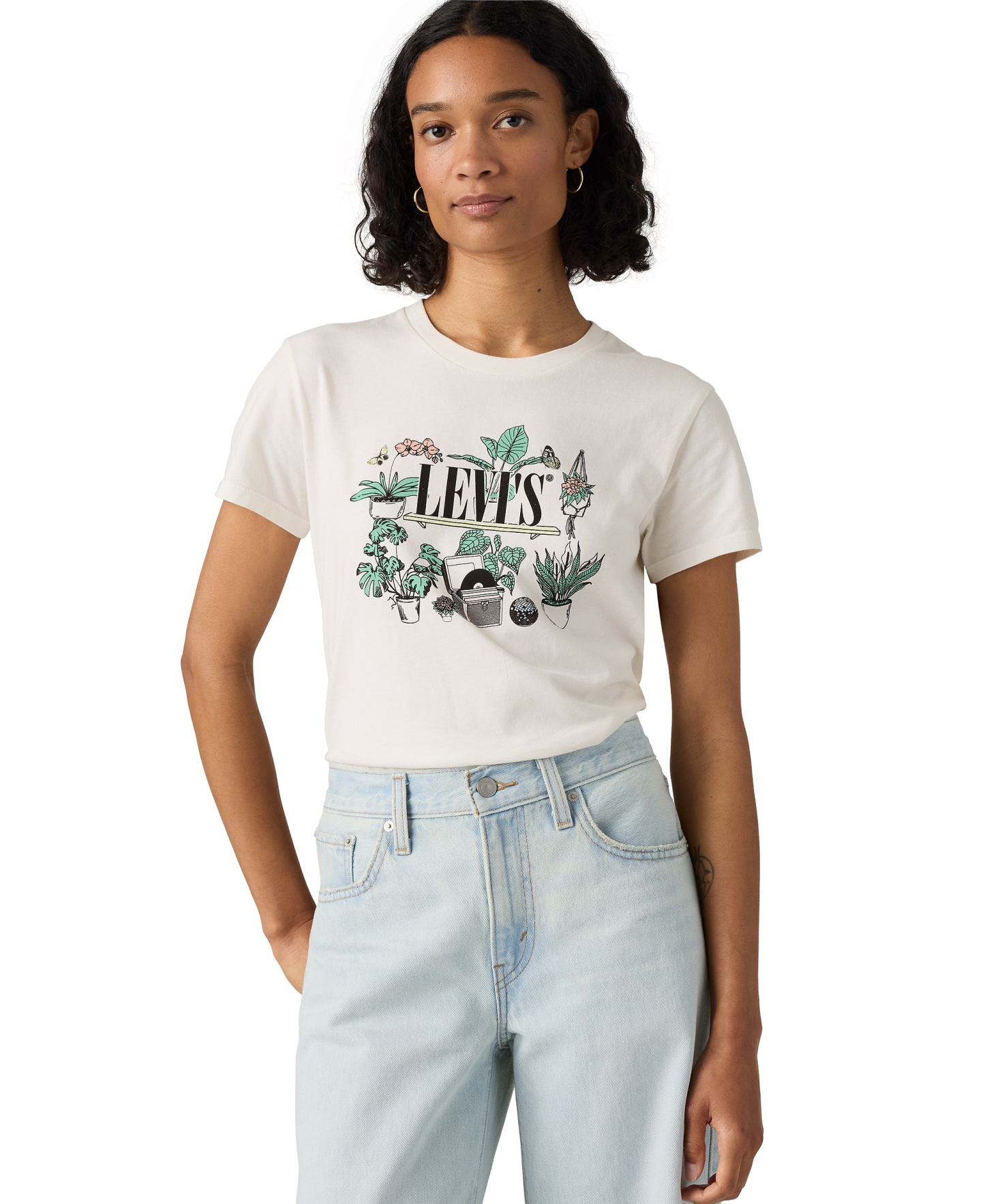 Levi's Women's Perfect Graphic Logo Cotton T-Shirt - Serif Plant Shelf Egret
