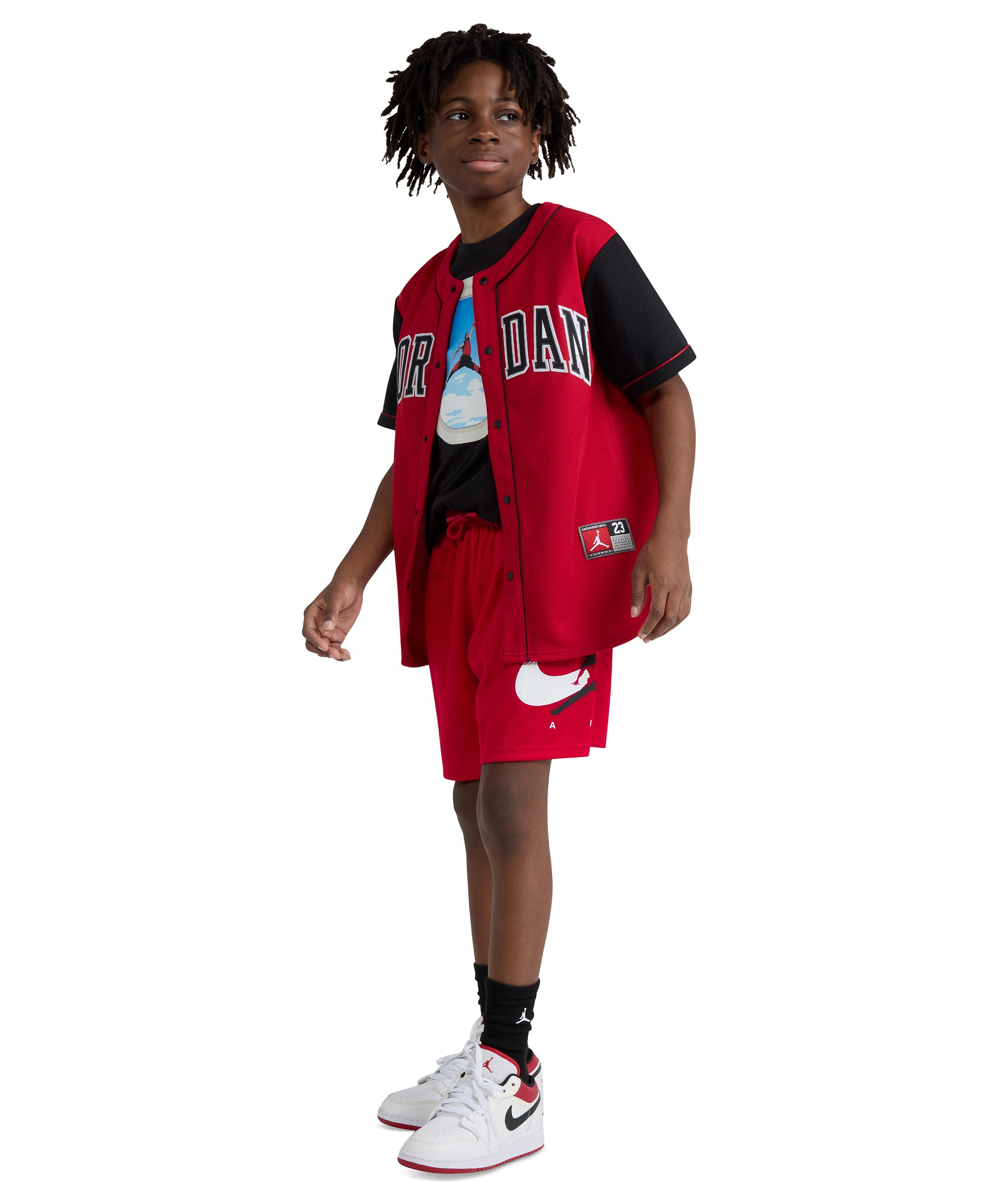 Jordan Boys' 8-20 Graphic Varsity-Style Mesh Shorts - Gym Red