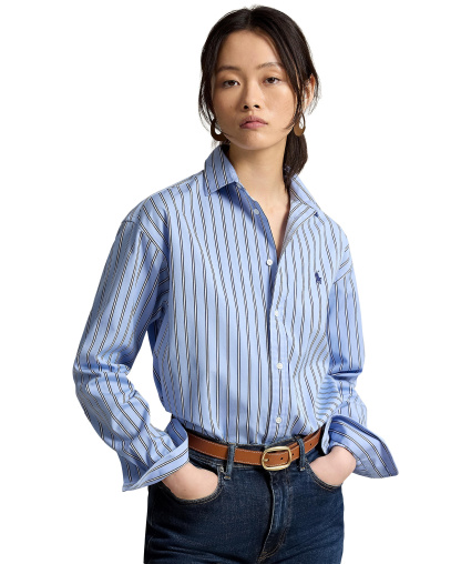 Polo Ralph Lauren Women's Relaxed-Fit Striped Cotton Shirt - Light Blue White Multi