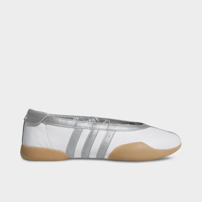 Women's adidas Originals Taekwondo Mei Casual Shoes - Cloud White/Silver Metallic/Gum - Left shoe facing left. Outside of the shoe.