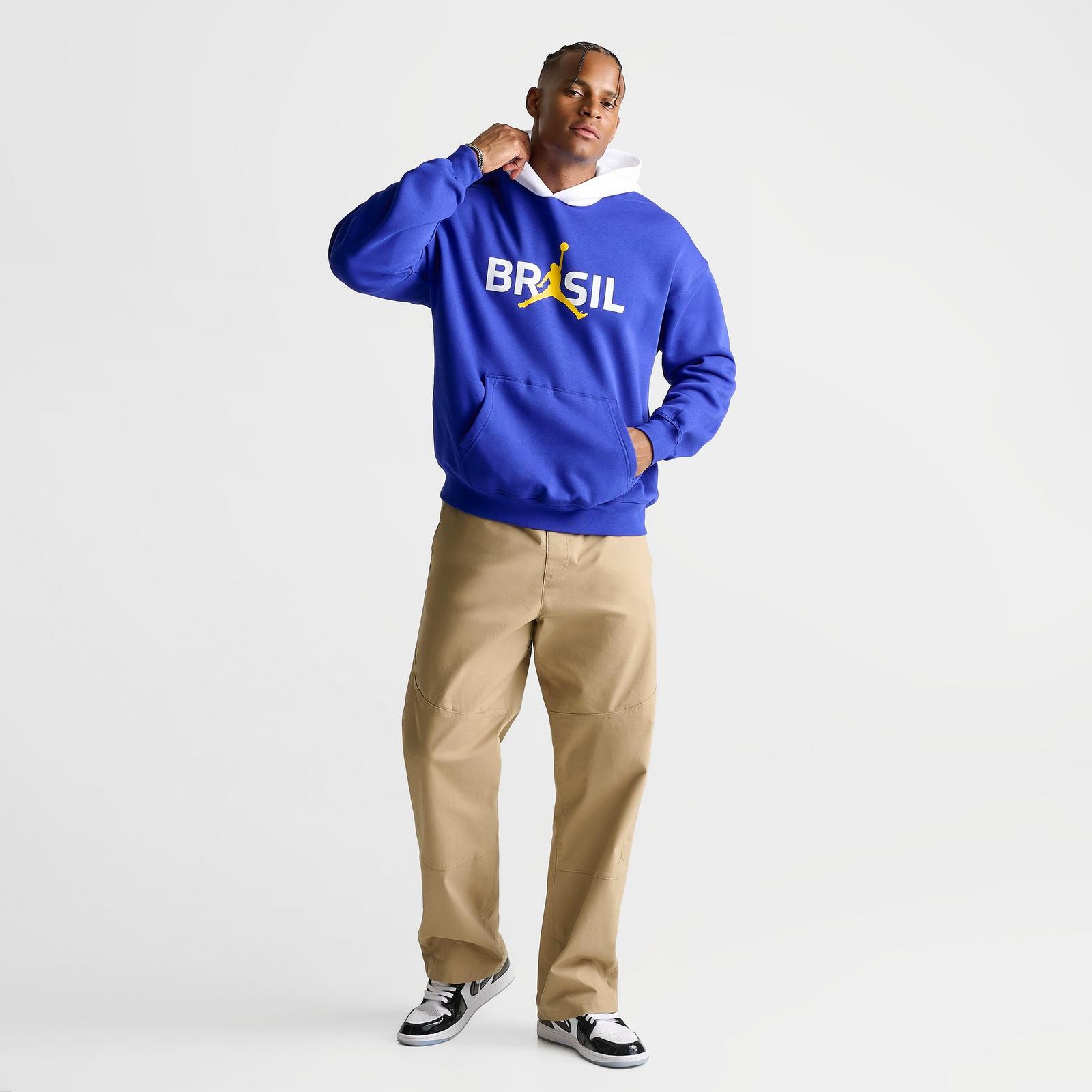 Men's Jordan Brazil Brooklyn Fleece Pullover Hoodie - Old Royal/White - view 2