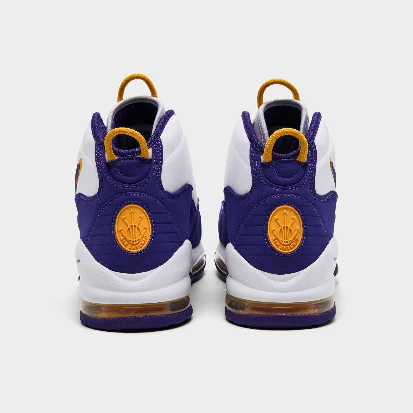 Men's Nithtke Air Max Uptempo Basketball Shoes - White/Court Purple/White/University Gold - Back view