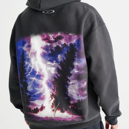 Men's Nike Solo Swoosh Lightning Graphic Fleece Pullover Hoodie - Off Noir