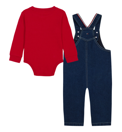 Tommy Hilfiger Baby Boys' Denim Overalls and Long-Sleeve Bodysuit, 2-Piece Set - Denim/Red