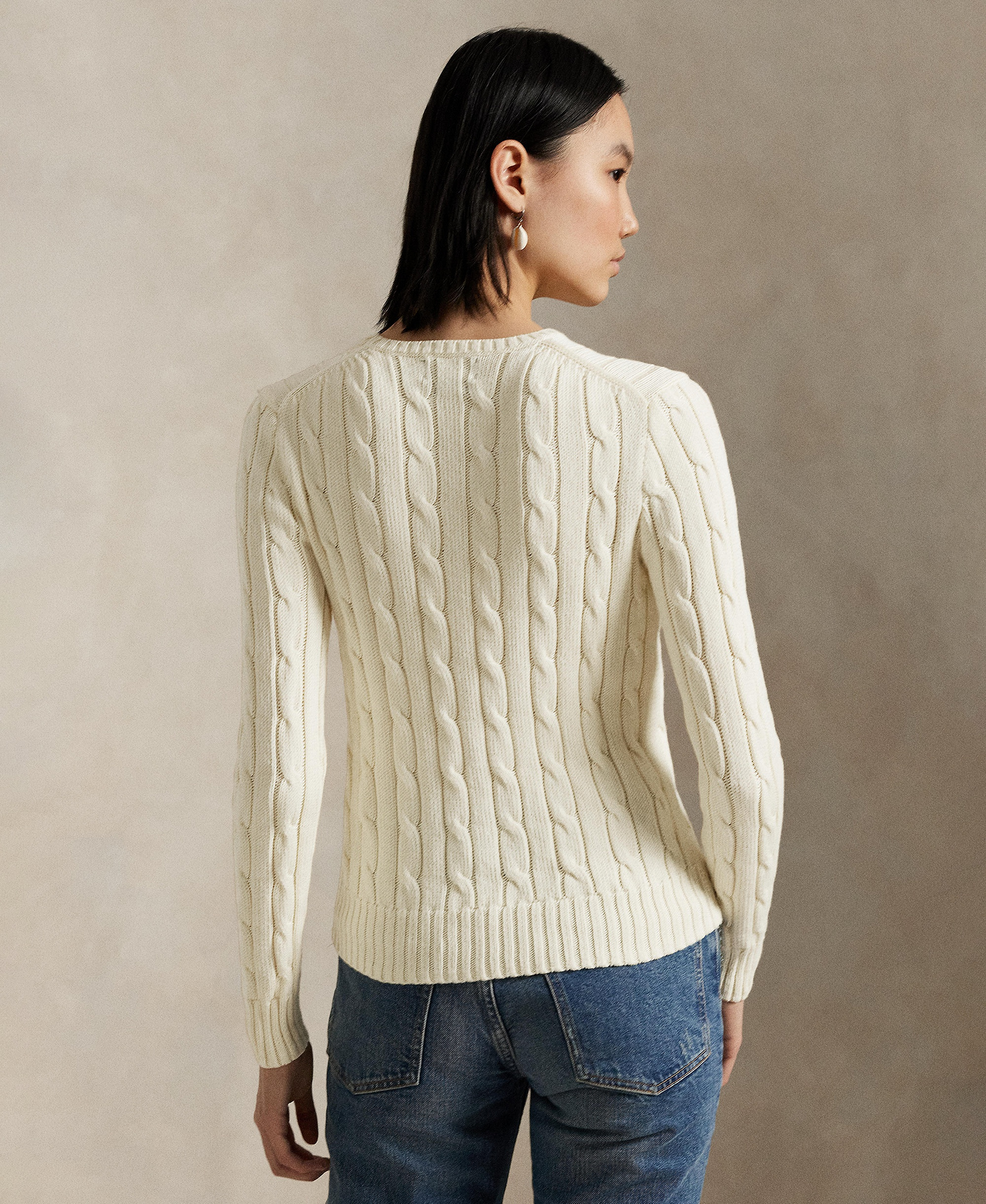 Polo Ralph Lauren Women's Cable Wool-Cashmere Crew Neck Sweater - Authentic Cream