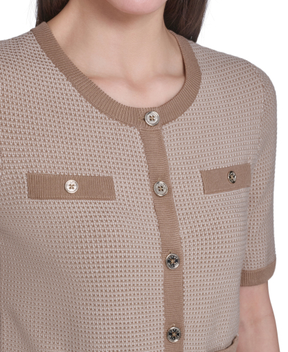Tommy Hilfiger Women's Short-Sleeve Crewneck Sweater - Tannin/Whitecap
