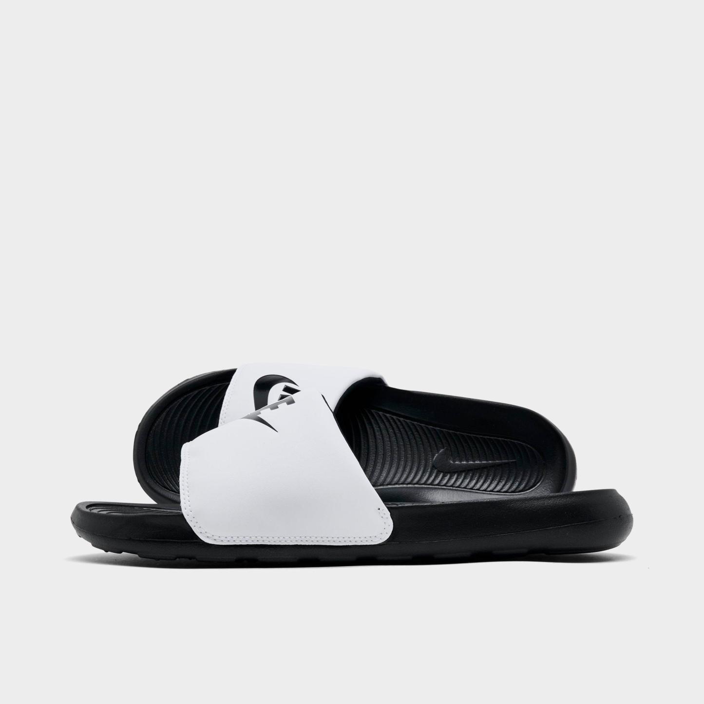 Men's Nithtke Victori One Slide Sandals - Black/White/Black - Left shoe facing left. Outside of the shoe.