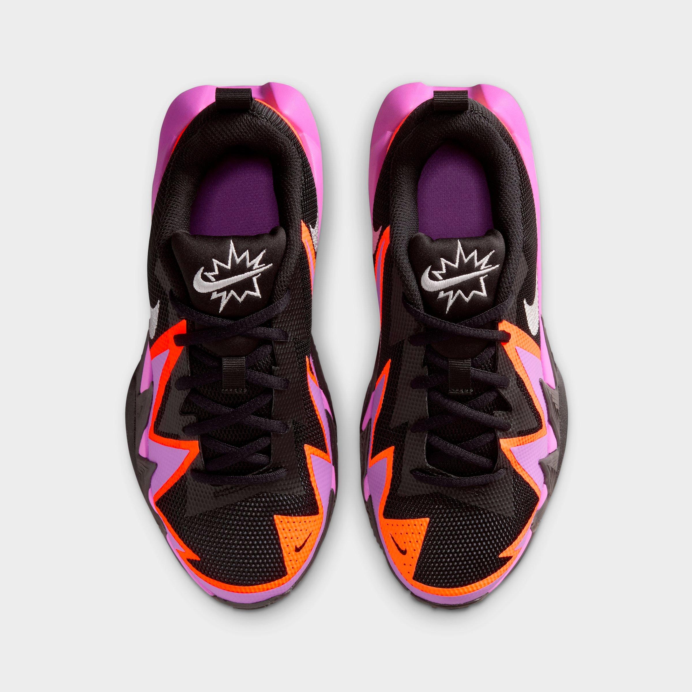 Big Kids' Nithtke S.T. Dynamite Basketball Shoes - Black/Bright Violet/Total Orange/Metallic Silver - Top view
