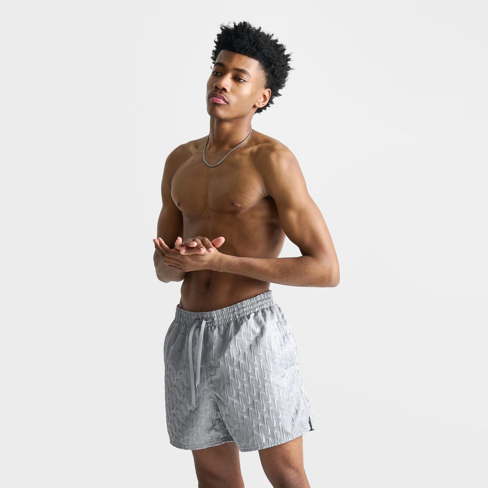 Men's Nike Swim Breaker Swoosh Link Lined Volley Swim Shorts - Grey
