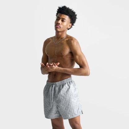 Men's Nike Swim Breaker Swoosh Link Lined Volley Swim Shorts - Grey