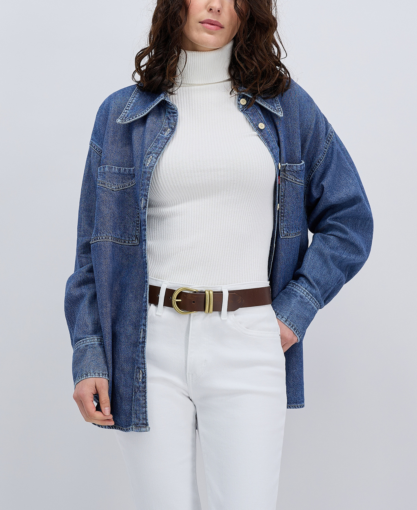 Levi's Women's Double Metal Loop Leather Belt - White