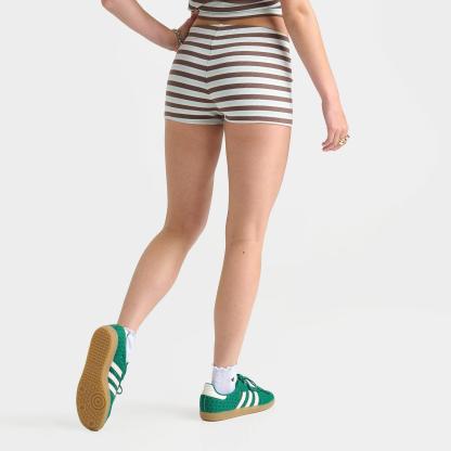 Women's adidas Originals Striped Rib Micro Shorts - Ice Blue/Earth Strata - view 4