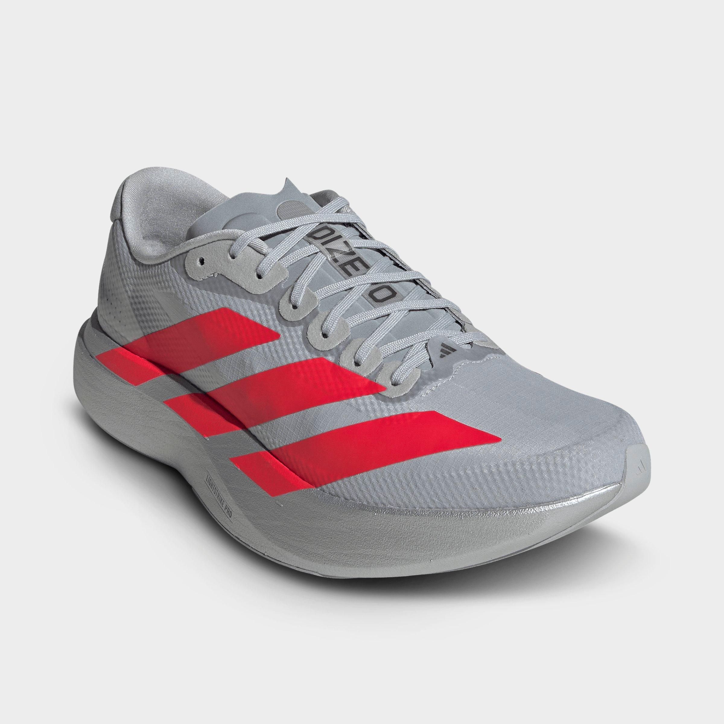 Men's adidas Adizero EVO SL Woven Running Shoes - Part 1 - Silver Metallic/Lucid Red/Iron Metallic - Both shoes facing left