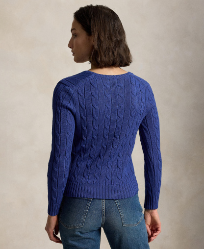 Polo Ralph Lauren Women's Cable-Knit Cotton V-Neck Sweater - Charter Blue