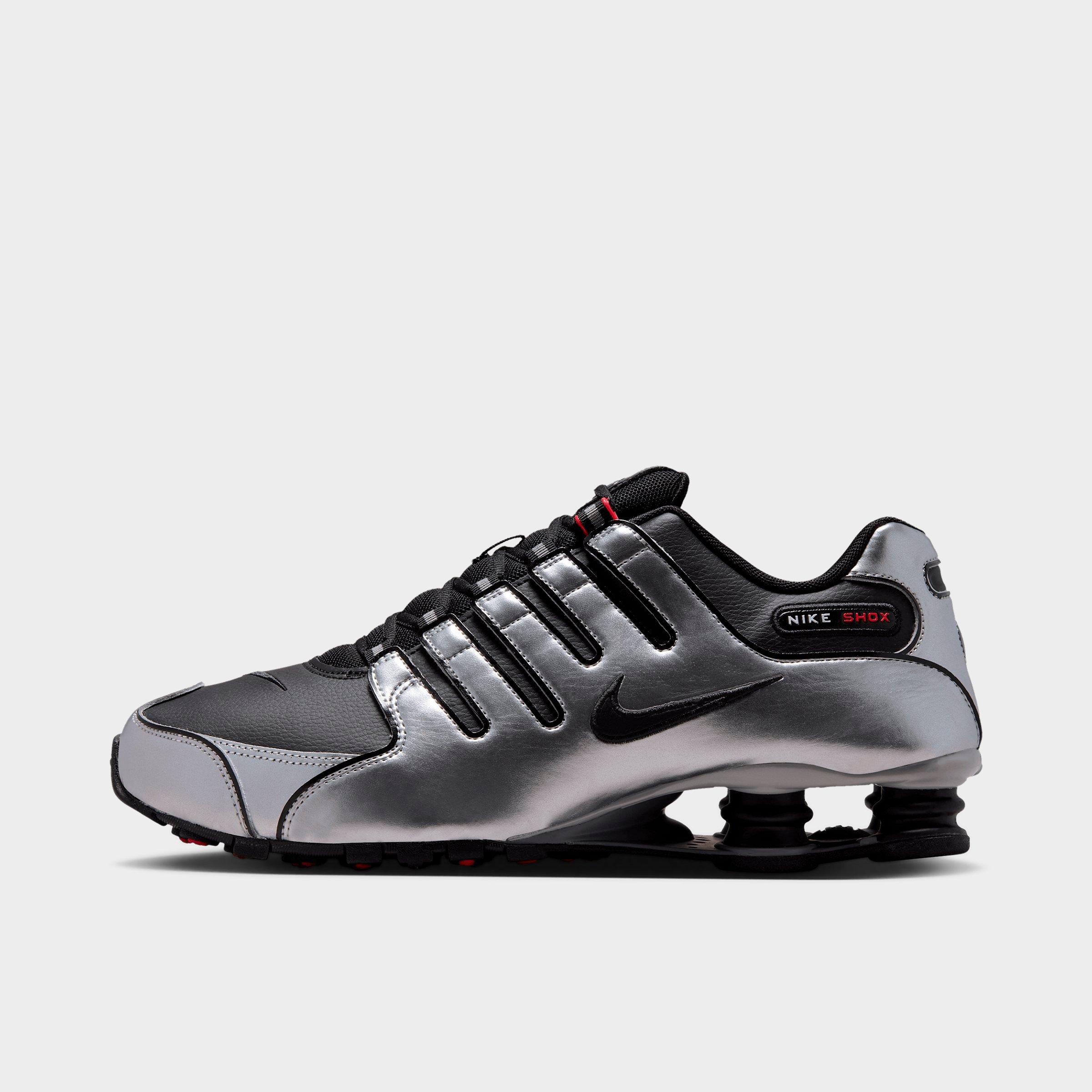 Men's Nithtke Shox NZ Casual Shoes - Black/Metallic Silver/University Red/Black - Left shoe facing left. Outside of the shoe.