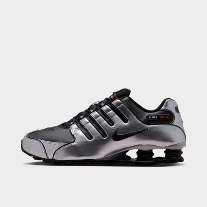 Men's Nithtke Shox NZ Casual Shoes - Black/Metallic Silver/University Red/Black - Left shoe facing left. Outside of the shoe.