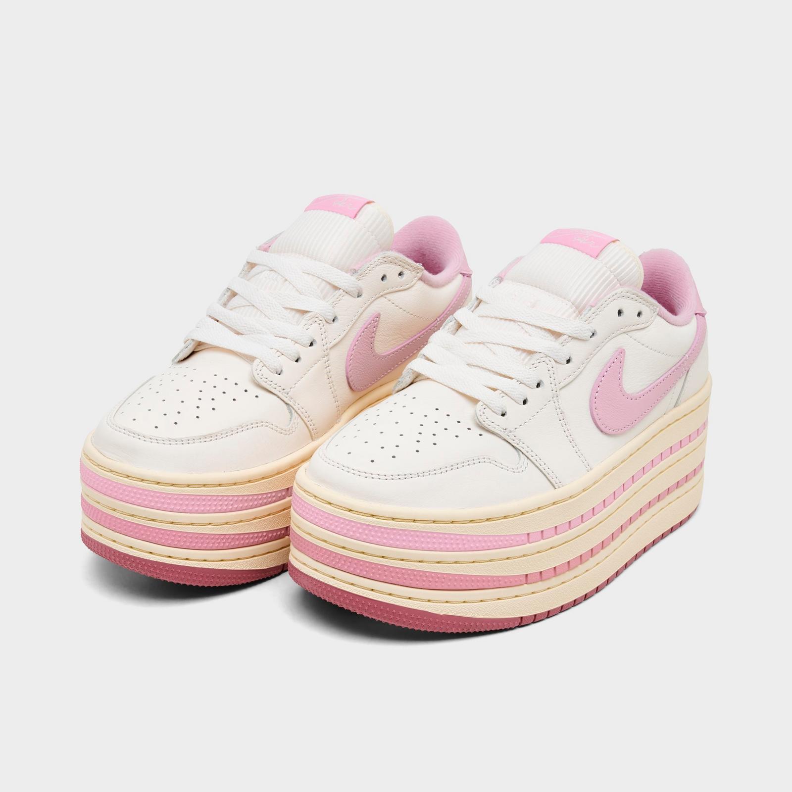 Women's Air Jordan 1 Low Triple Stack Casual Shoes - Pale Ivory/Iced Carmine/Muslin - view 2