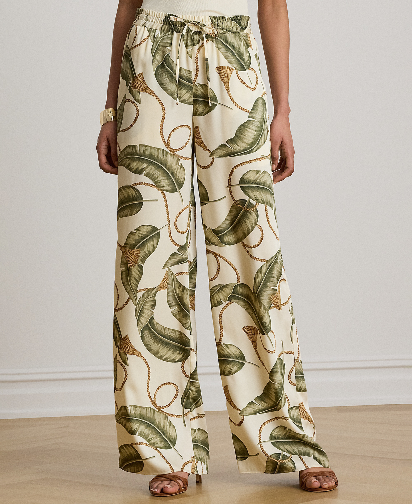 Lauren Ralph Lauren Women's Mid-Rise Rope-Print Twill Wide-Leg Pants - Cream Multi