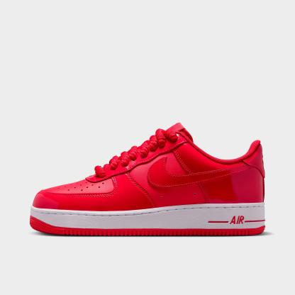 Men's Nithtke Air Force 1 '07 Patent Leather Casual Shoes - University Red/White/Metallic Silver/Light Crimson - Left shoe facing left. Outside of the shoe.