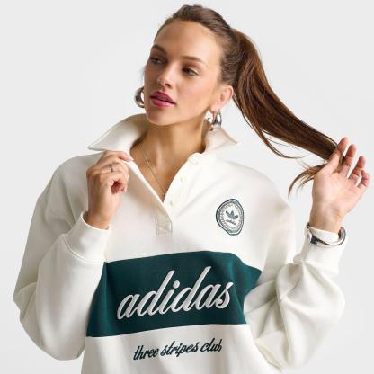 Women's adidas Originals Panel Collar Crewneck Sweatshirt - Off White/Aurora Ivy