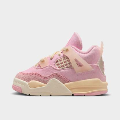 Kids' Toddler Air Jordan Retro 4 Textile Basketball Shoes - Pearl Pink/Iced Carmine/Coconut Milk/Muslin - view 1