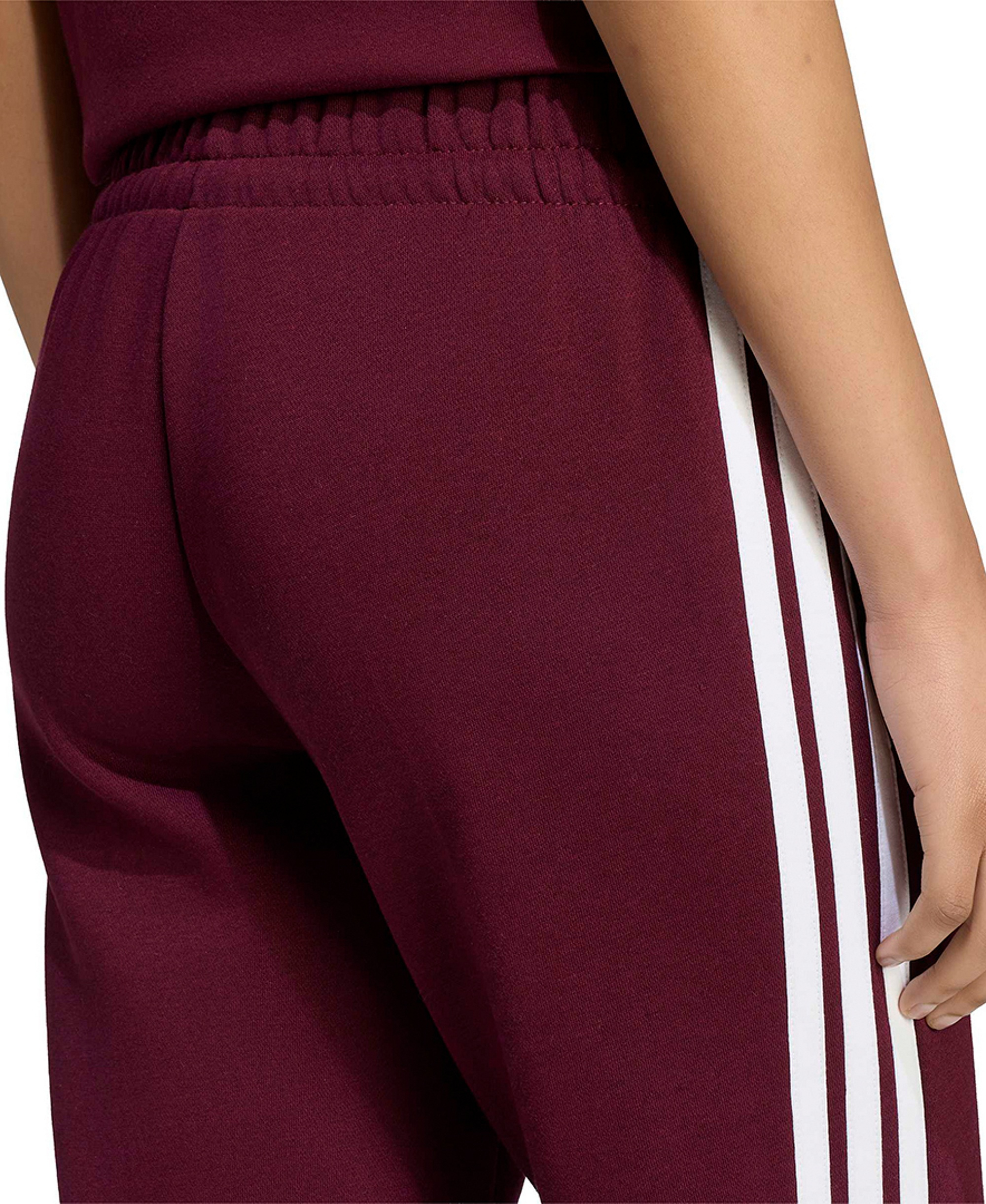 adidas Women's Essentials Three Stripes Fleece Slim Pants - Maroon/white