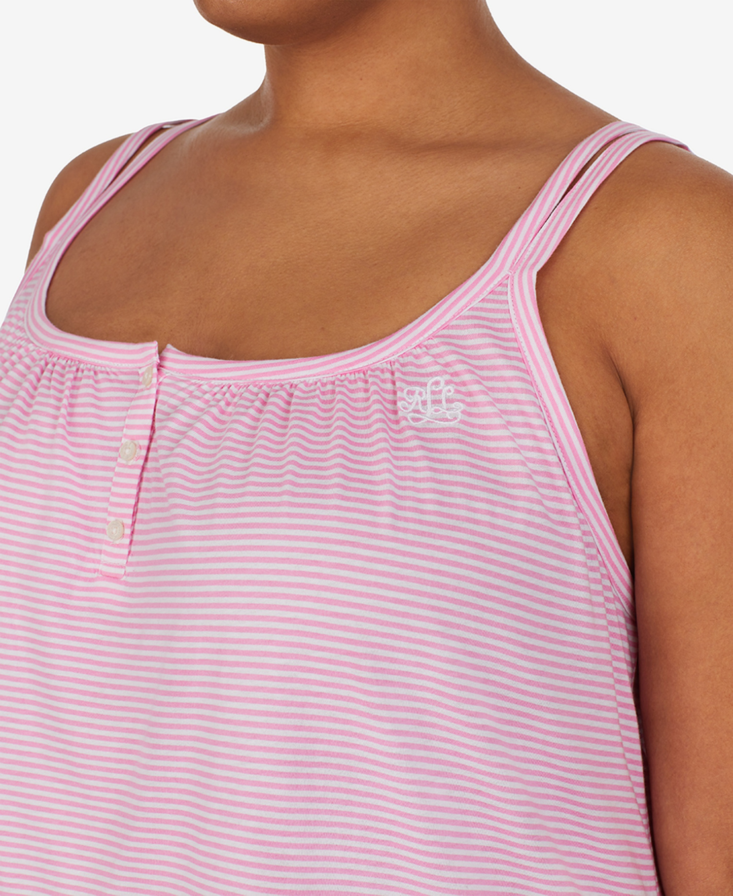 Lauren Ralph Lauren Cotton Knit Double-Strap Nightgown - Pink Stripe