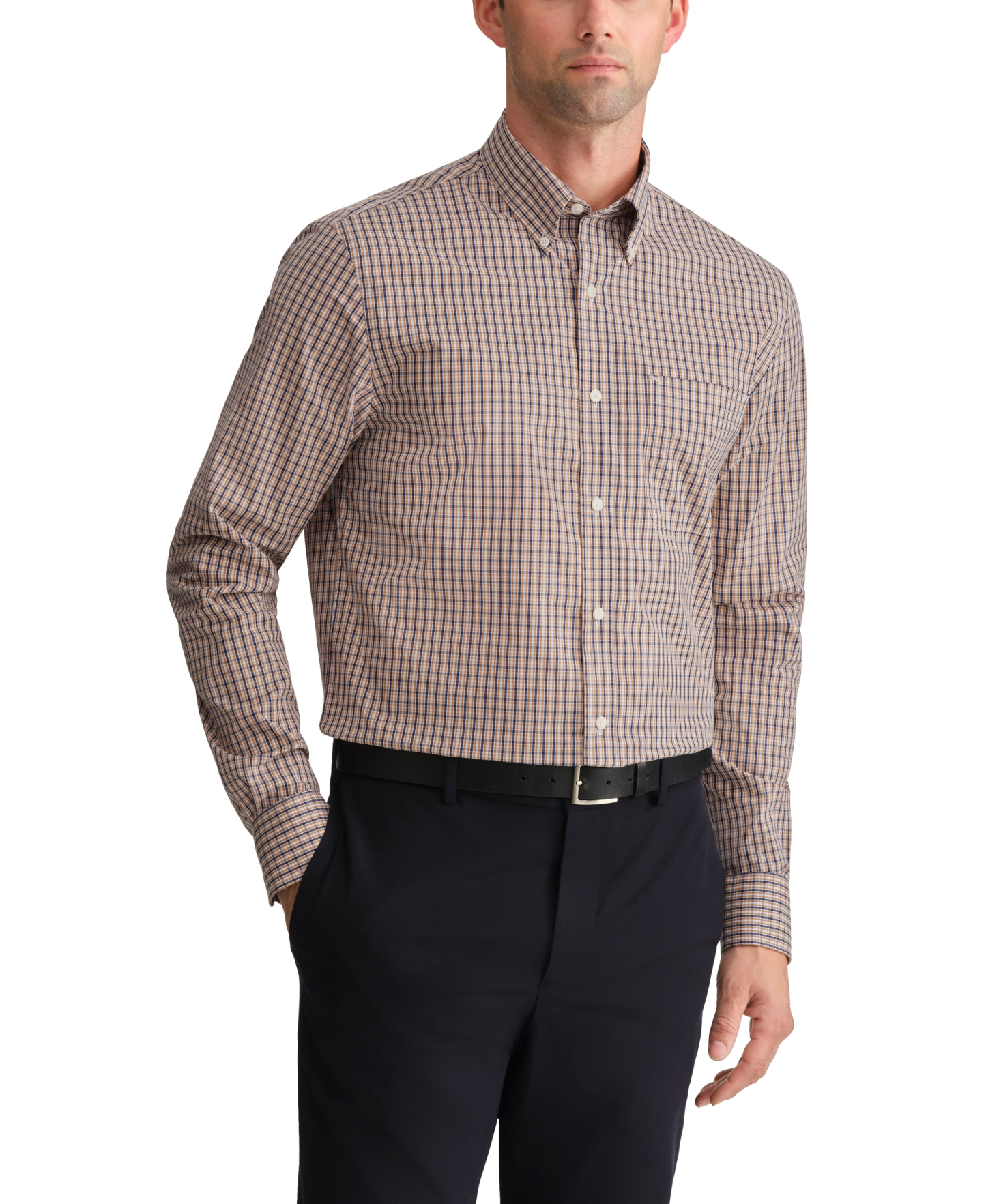 Tommy Hilfiger Men's Regular Fit Wrinkle Resistant Stretch Dress Shirt - Beige