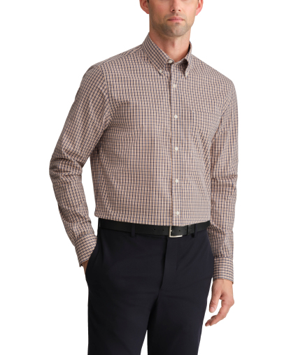 Tommy Hilfiger Men's Regular Fit Wrinkle Resistant Stretch Dress Shirt - Beige