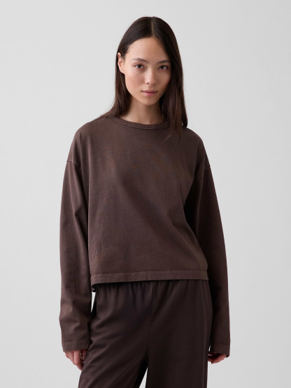 Knit Oversized Crop T-Shirt - Terra brown