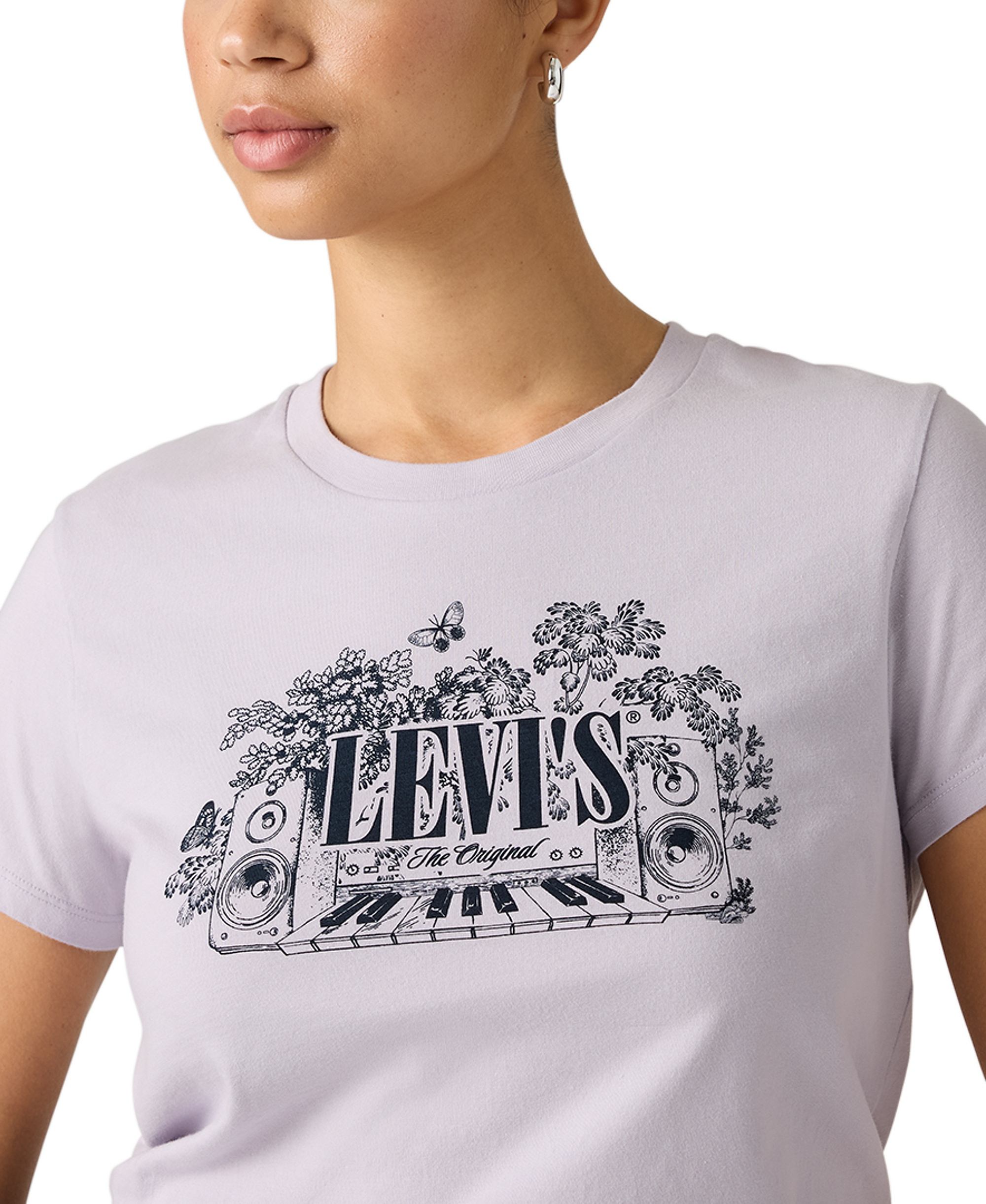 Levi's Women's Perfect Graphic Logo Cotton T-Shirt - Abela Floral Bw Pear Sorbet