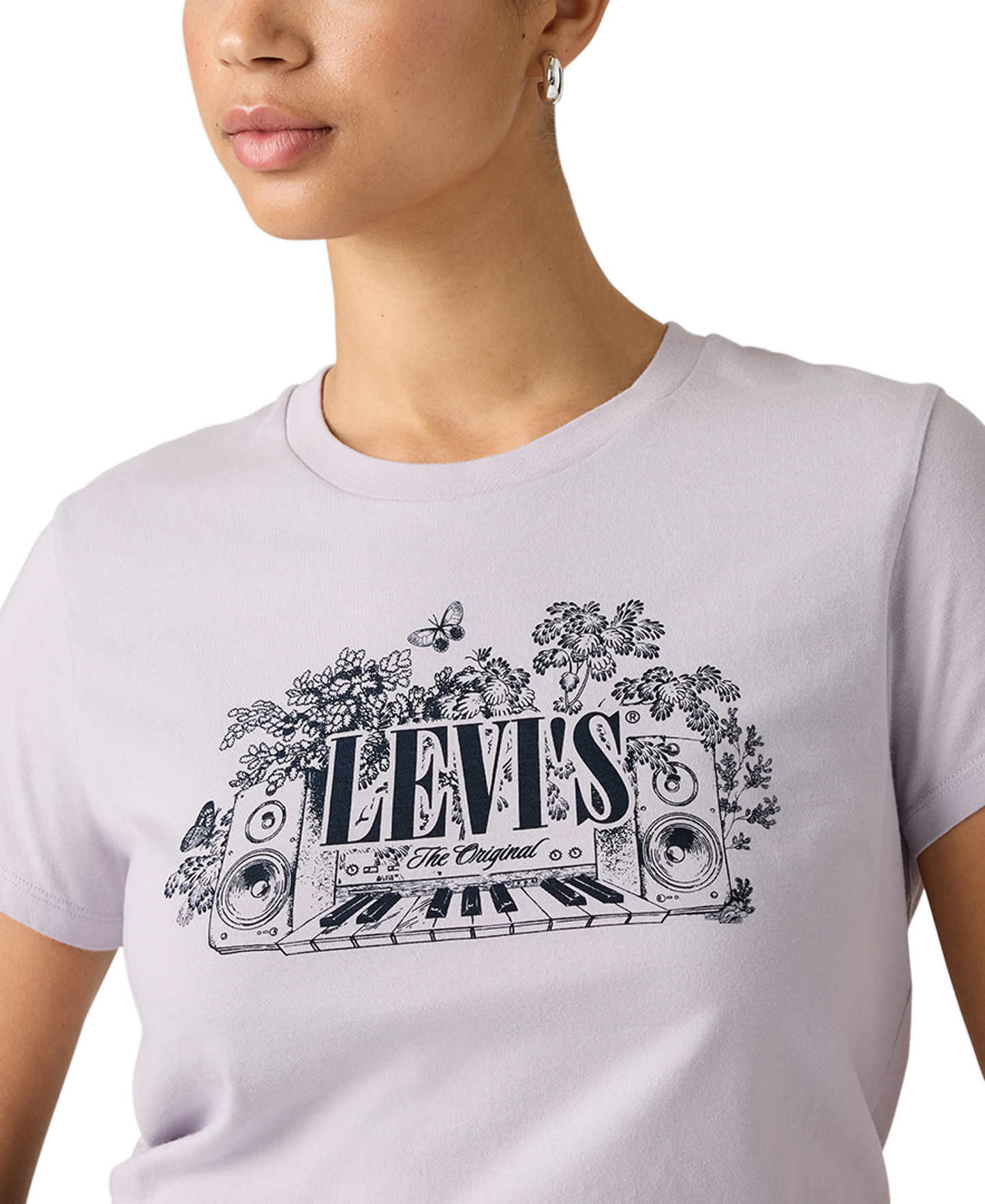 Levi's Women's Perfect Graphic Logo Cotton T-Shirt - Abela Floral Bw Pear Sorbet