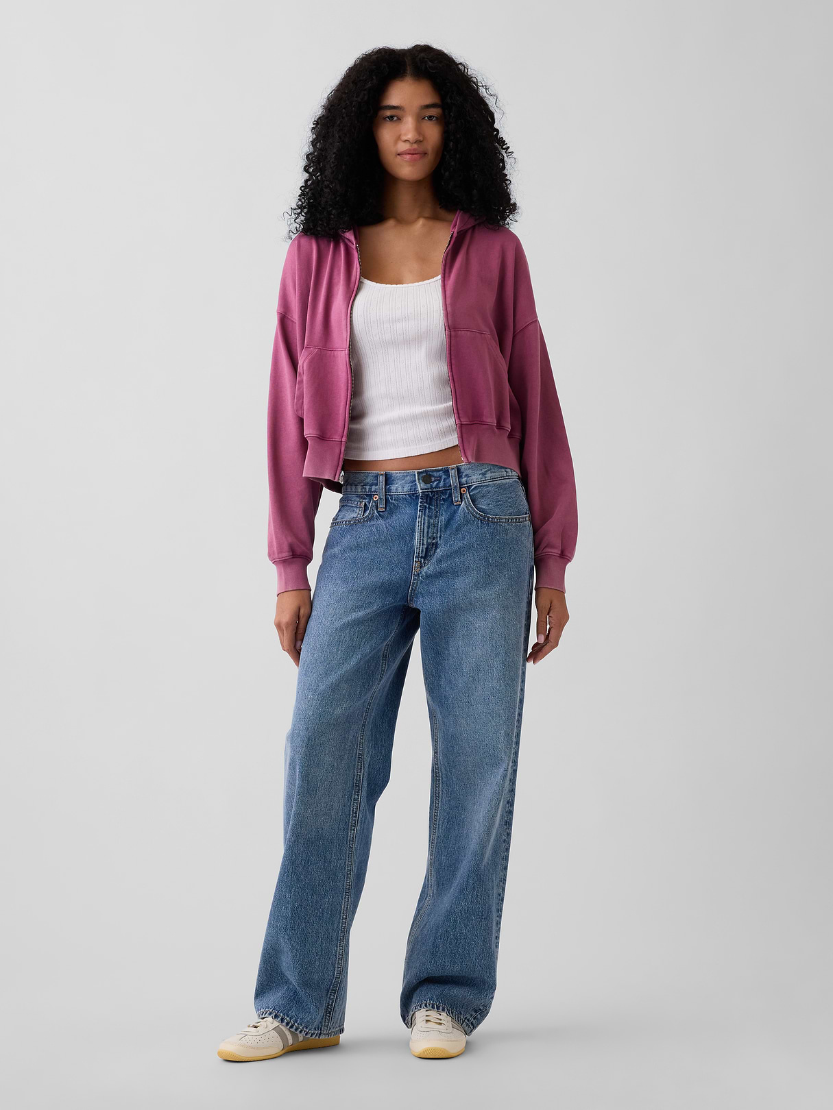 VintageSoft Terry Oversized Wedge Zip Hoodie - Deep dahlia purple