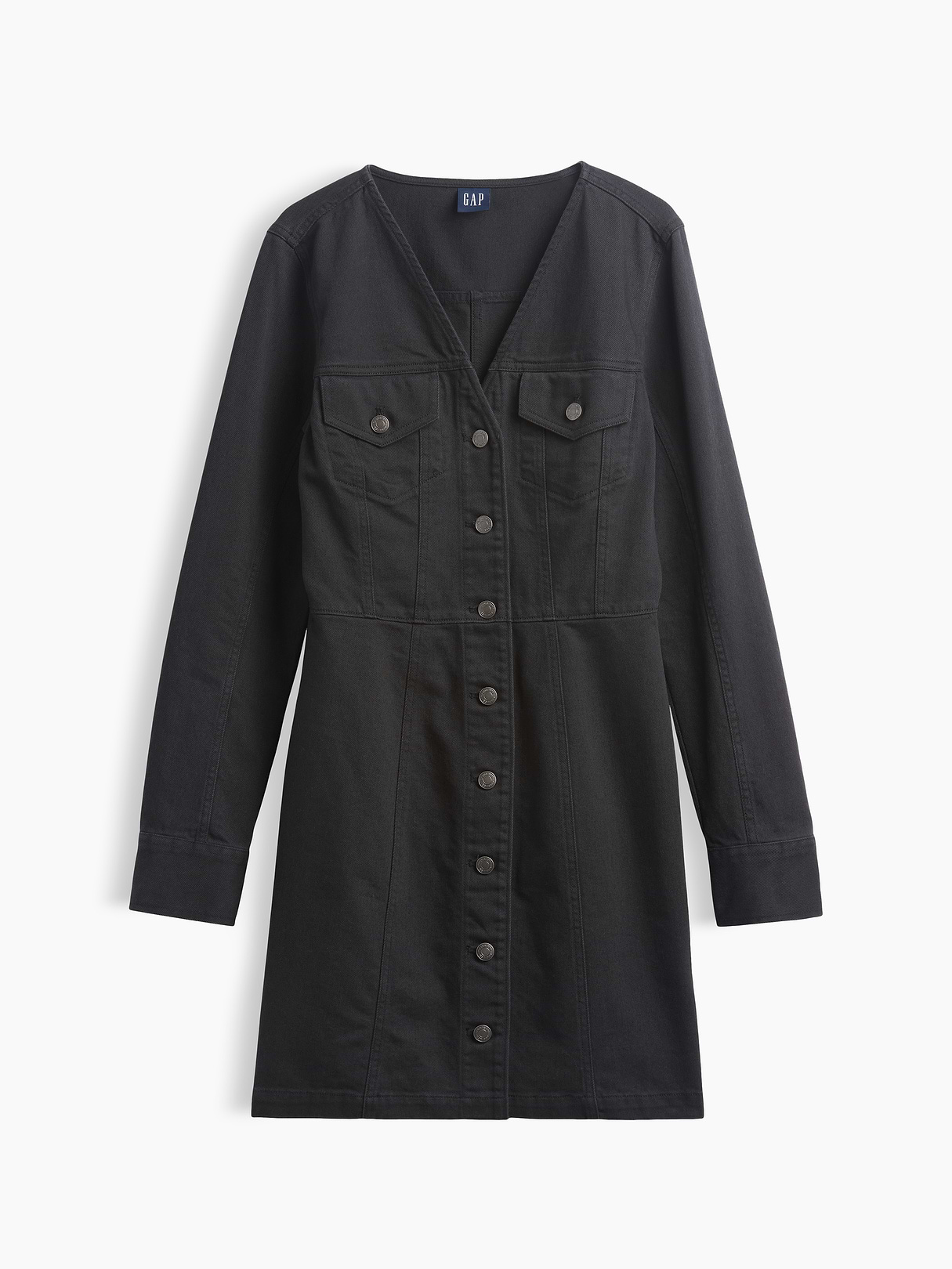 V-Neck Button-Front Mini Dress - Black