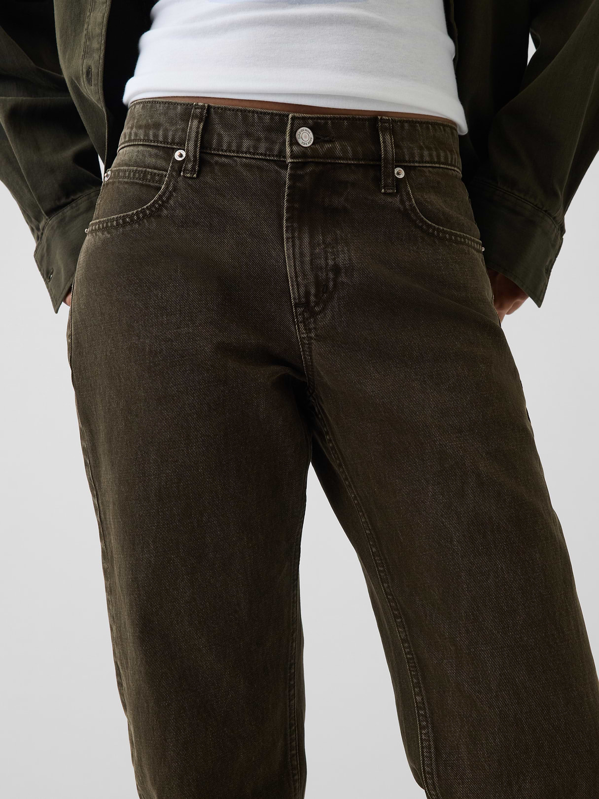 Mid Rise Straight Taper Jeans - Bamboo green