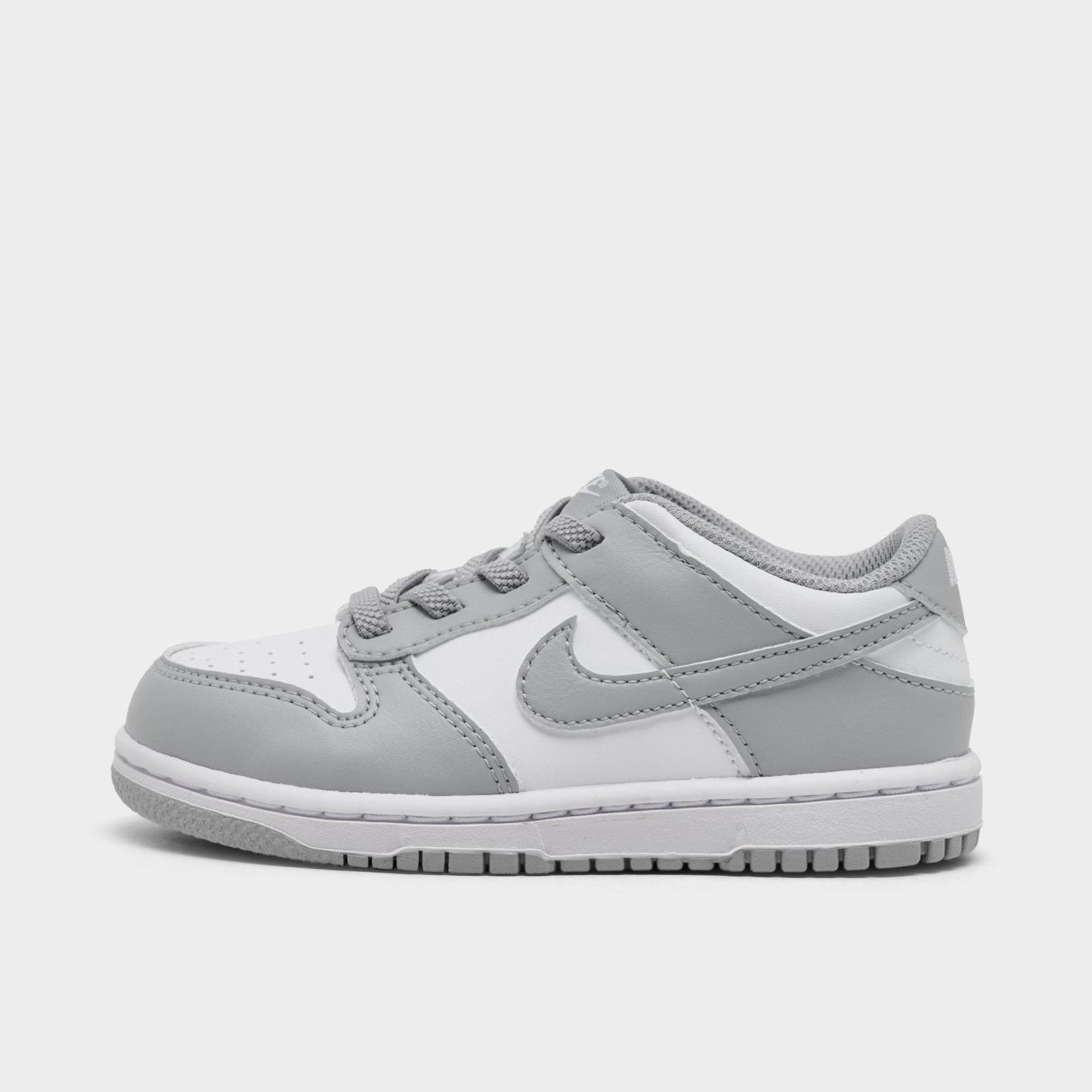 Kids' Toddler Nithtke Dunk Low Casual Shoes - Light Smoke Grey/White - Left shoe facing left. Outside of the shoe.