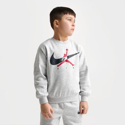 Little Kids' Jordan Jumpman Swoosh Crewneck Sweatshirt and Jogger Pants Set - Light Grey Heather - view 3