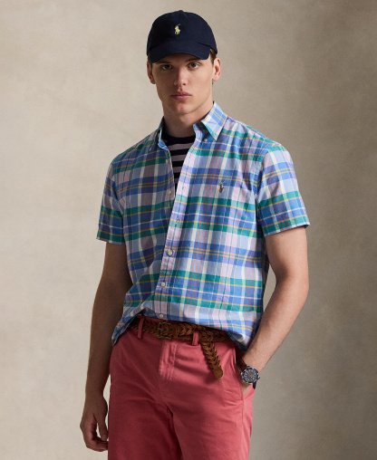 Polo Ralph Lauren Men's Classic-Fit Short-Sleeve Oxford Shirt - White Jewel Blue Multi